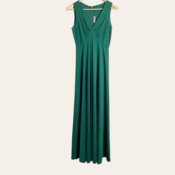 Vintage Dresses & Skirts - Vintage Solid Green Sleeveless Empire V-Neck Maxi Dress Size M